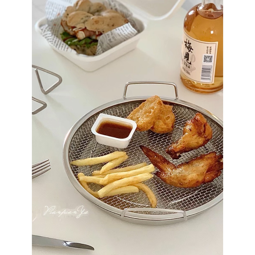SET KHAY (ĐĨA) KÈM VỈ LƯỚI LỌC DẦU CHẤT LIỆU INOX 304 CAO CẤP, SIZE 20CM (Tuyển   )