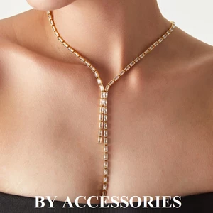 Vòng cổ dây chuyền nữ titan đính đá chữ nhật chuỗi dài không gỉ WN2480 BY ACCESSORIES