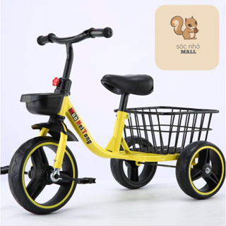 Xe đạp ba bánh 601 có cờ cho bé 2-4 tuổi khung thép, yên lót da tặng giỏ đồ chơi cho bé xe 3 bánh mới
