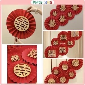 Set 6 Quạt Chữ Hỷ Trang Trí Phòng Cưới,phòng Tân Hôn [TẶNG KÈM BĂNG DÍNH]