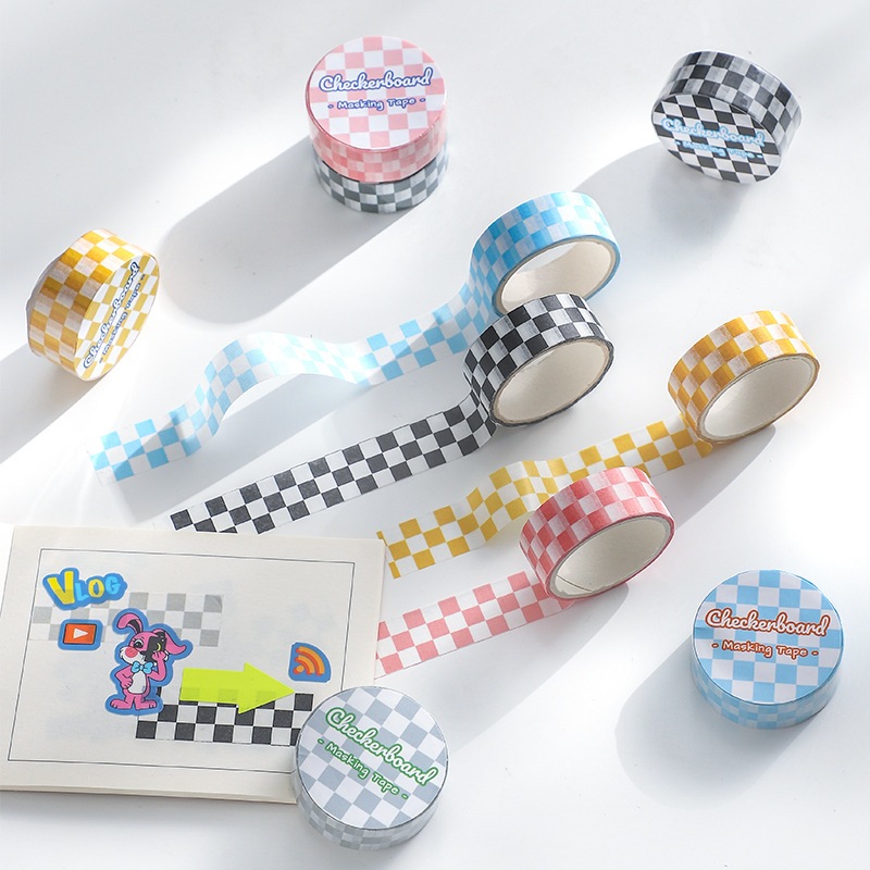 Washi tape băng dính trang trí caro checkboard màu sắc năng động dễ ...