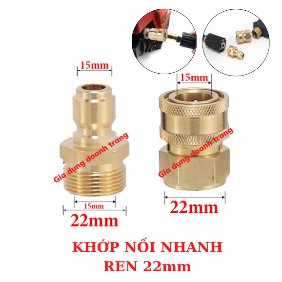 Khớp nối nhanh máy rửa xe, Khớp đồng nối nhanh máy rửa xe ren 22mm (Ren ...