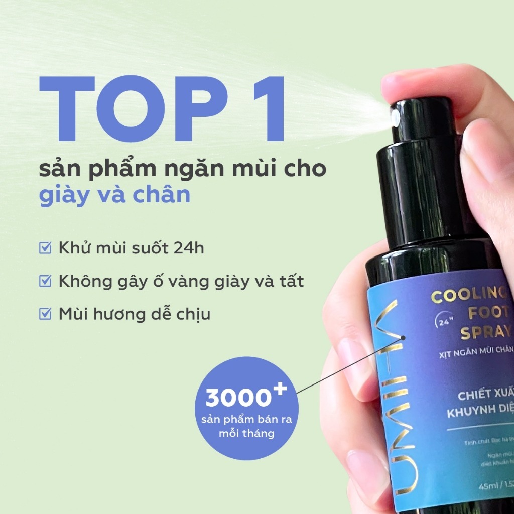 Ảnh Xịt khử mùi hôi chân và giày UMIHOME hữu cơ 45ml hương Bạc Hà thơm mát, loại bỏ mùi giày hiệu quả 1