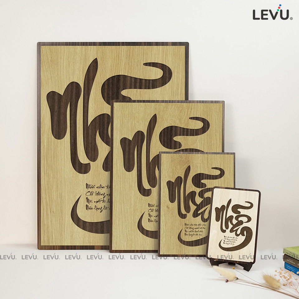Tranh treo tường phòng họp chữ Nhẫn thư pháp bằng Gỗ LEVU084