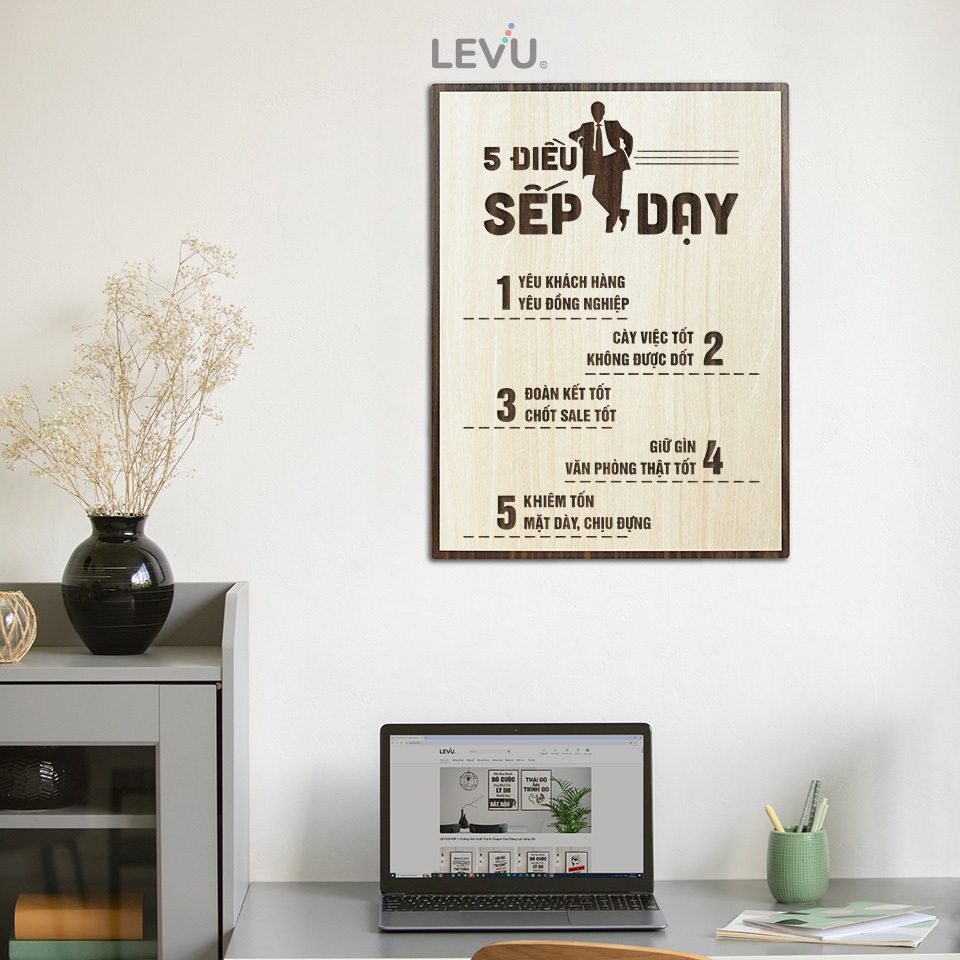 Tranh treo tường văn phòng làm việc slogan nội quy 5 điều sếp dạy trong công ty LEVU096