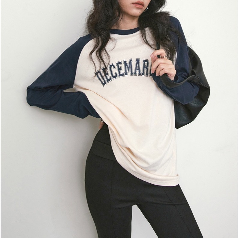 MÀU MỚI Áo thun Nữ dài tay Ragan in hình JULY fashion2023, Áo phông dáng rộng tay dài phối màu paste chất Cotton Xược