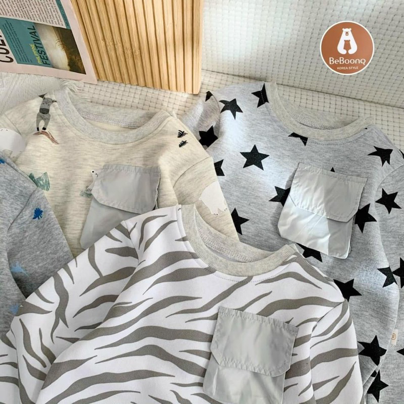 Áo nỉ bông bé trai dài tay mặc thu đông Beboong 059A size 80-130 (9-25kg) dày ấm mềm mịn