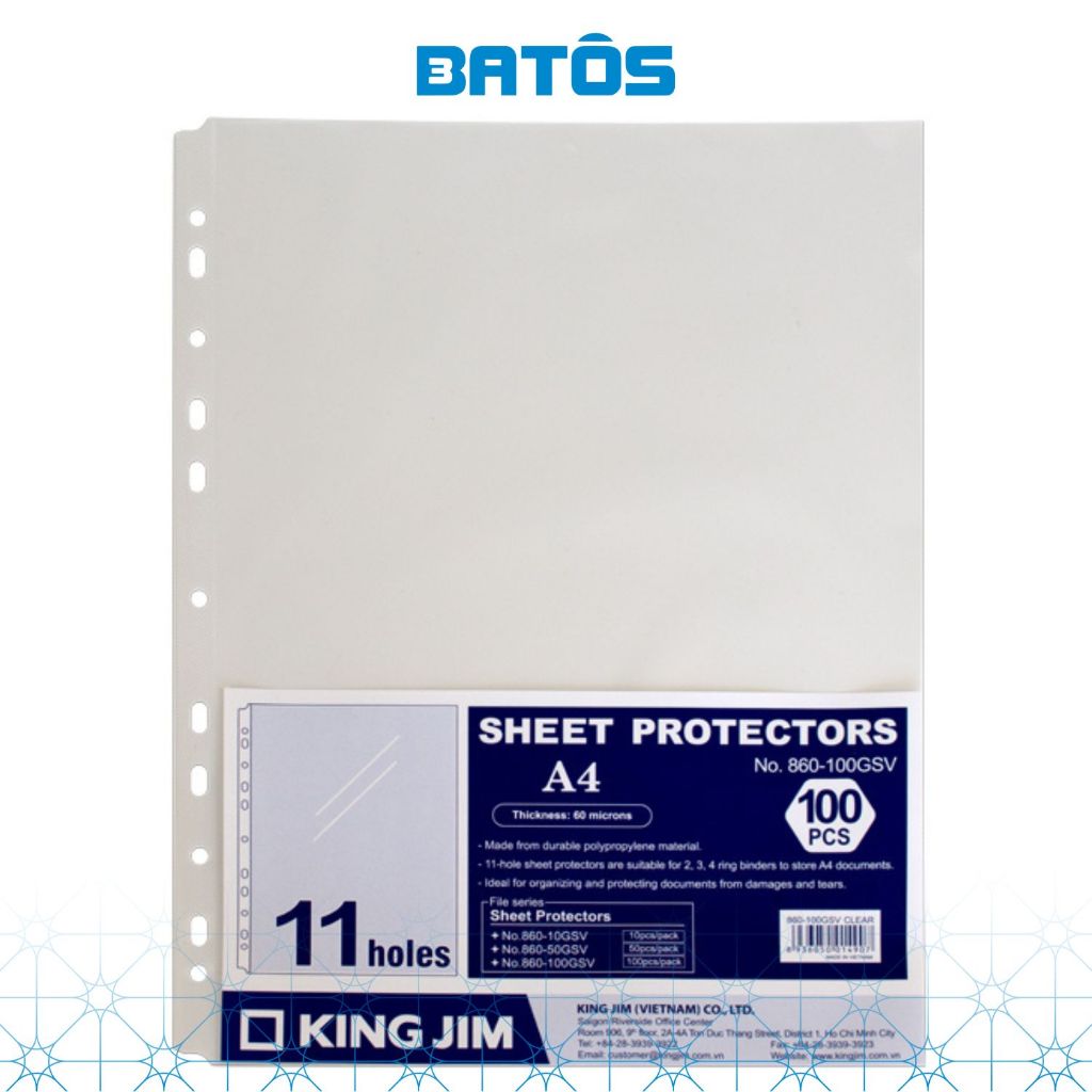 [Xấp 100] Bìa lỗ ,sơ mi lỗ King Jim 860-100GSV, bền chắc có thể sử dụng nhiều lần.