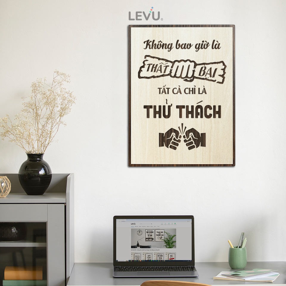 [Không bao giờ là thất bại, tất cả chỉ là thử thách] Tranh treo tường Gỗ trang trí phòng tạo động lực LEVU001