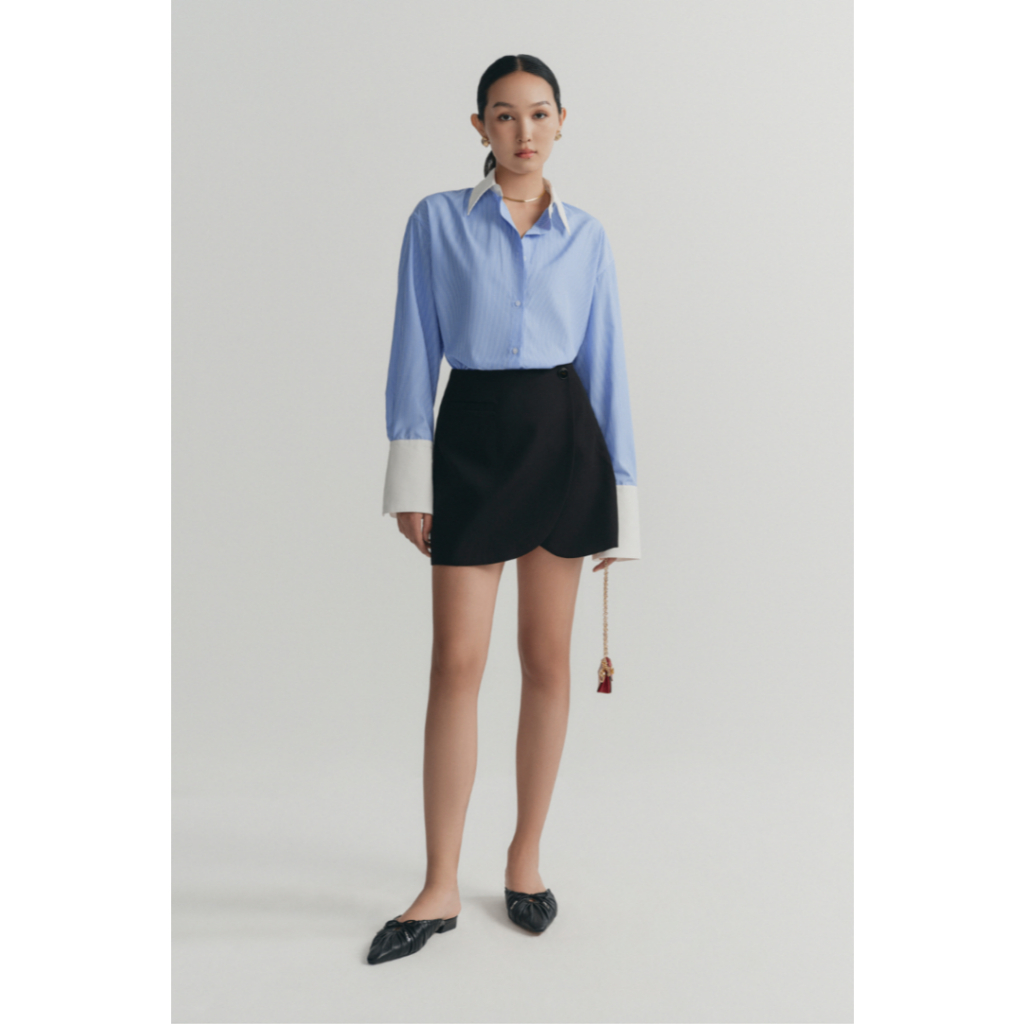 Ảnh Áo sơ mi dáng relaxed MONO TALK cổ và măng sét tay phối trắng MOF24S-T10012TK 2