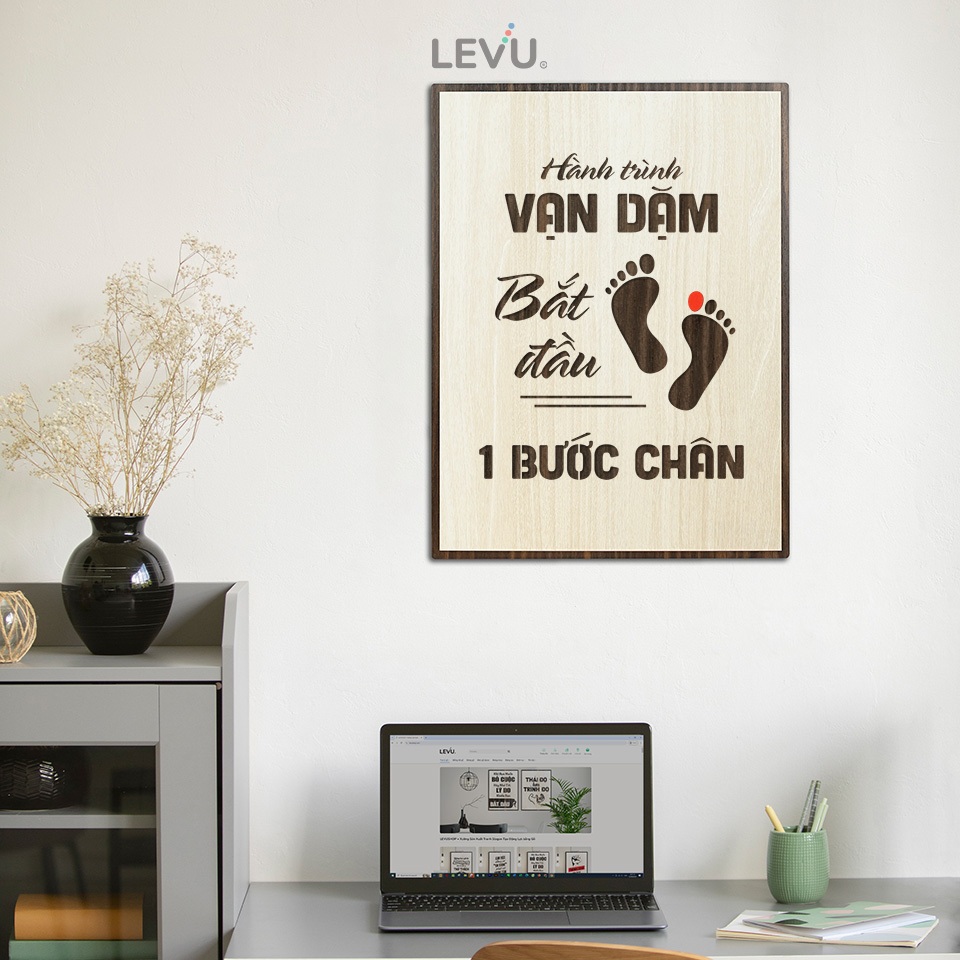 [Hành trình vạn dặm bắt đầu 1 bước chân] Tranh treo tường Gỗ tạo động lực LEVU008