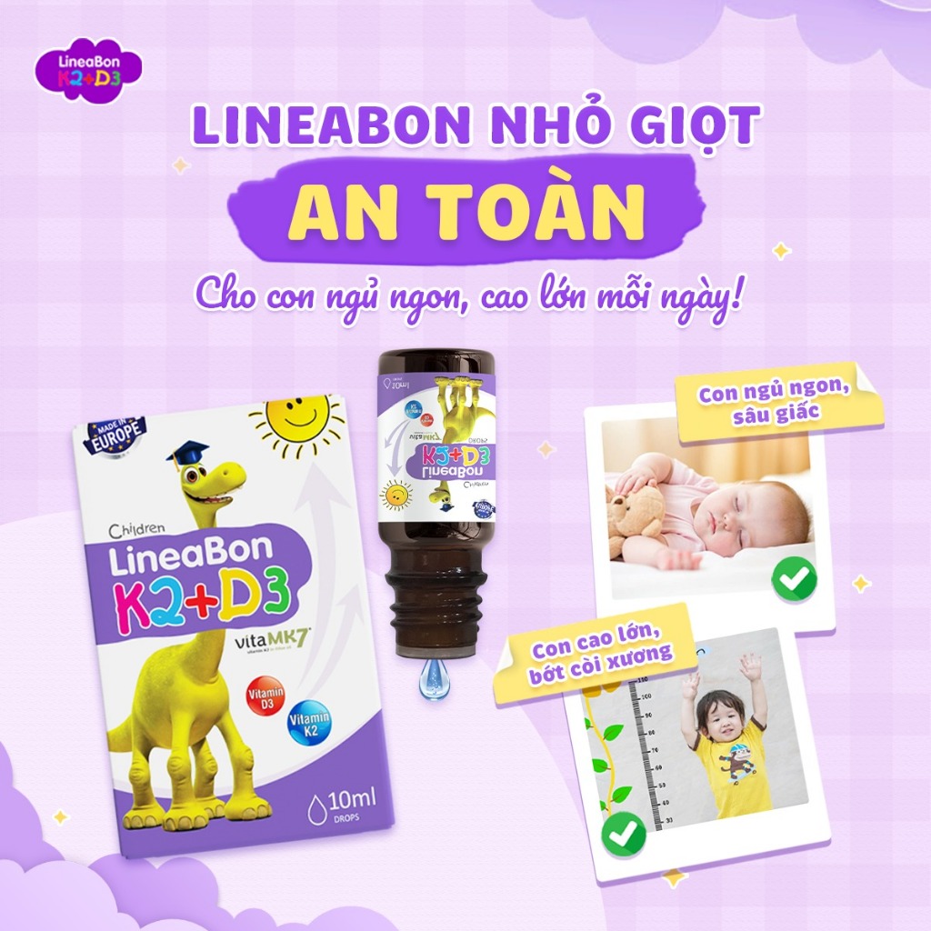 [ CHỌN QUÀ ] LineaBon K2+D3 10ml tím. Bổ Sung Vitamin K2D3 Tăng Cường Hấp Thu Canxi Cho Trẻ Cao Lớn Khỏe Mạnh