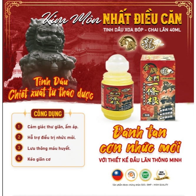 [FREESHIP] Tinh dầu xoa bóp dịu ấm Đài Loan thảo dược cổ truyền thống Chin Pai Dragon Nhất Điều Căn GMP thanh lăn 40ml