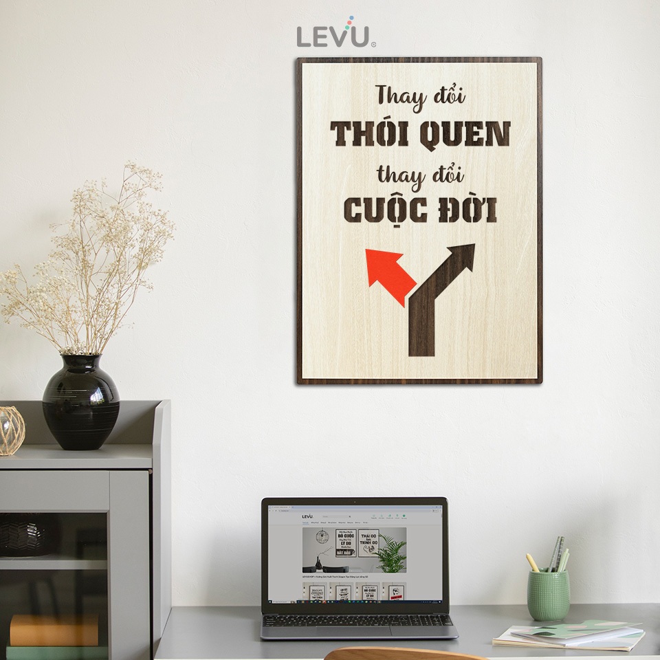 Tranh Tạo Động Lực Gỗ LEVU066 thay đổi thói quen thay đổi cuộc đời