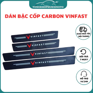 Nẹp dán Carbon ốp chống trầy Bậc Cửa, nẹp chân, trầy cốp xe Logo Vinfast: Fadil, lux A, Lux SA, VFE34, E34/ Nerio Green