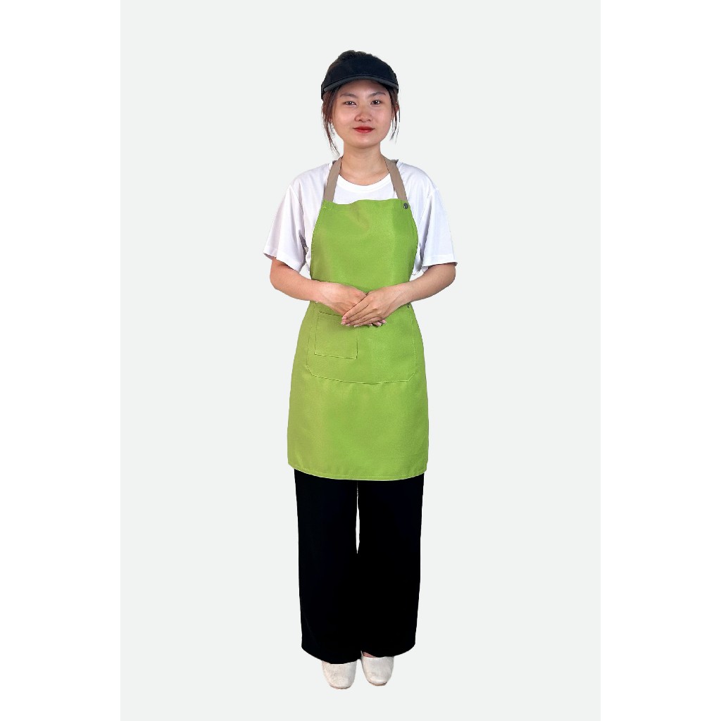 Tạp Dề Dài Xanh Cốm Vải Cao Cấp Cho Nam Nữ Nhân Viên Làm Bánh, Quán Cafe, Nhà Hàng