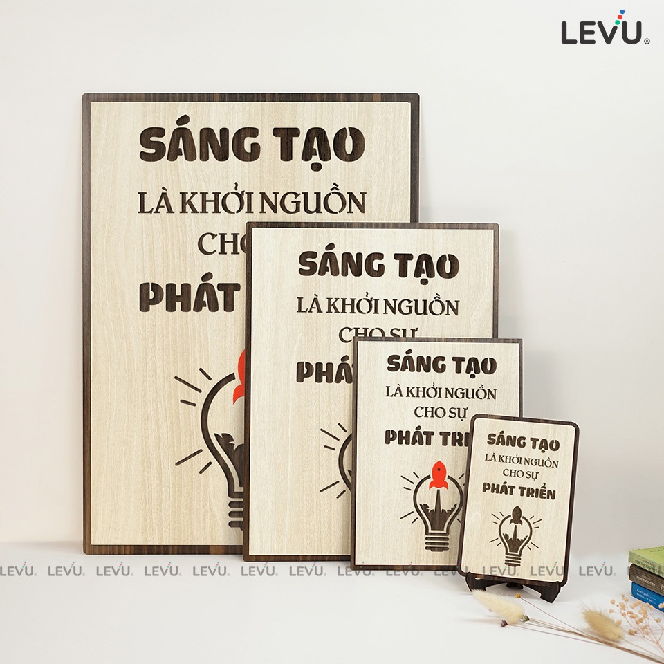Tranh Gỗ treo văn phòng LEVU120: Sáng tạo là khởi đầu cho sự phát triển
