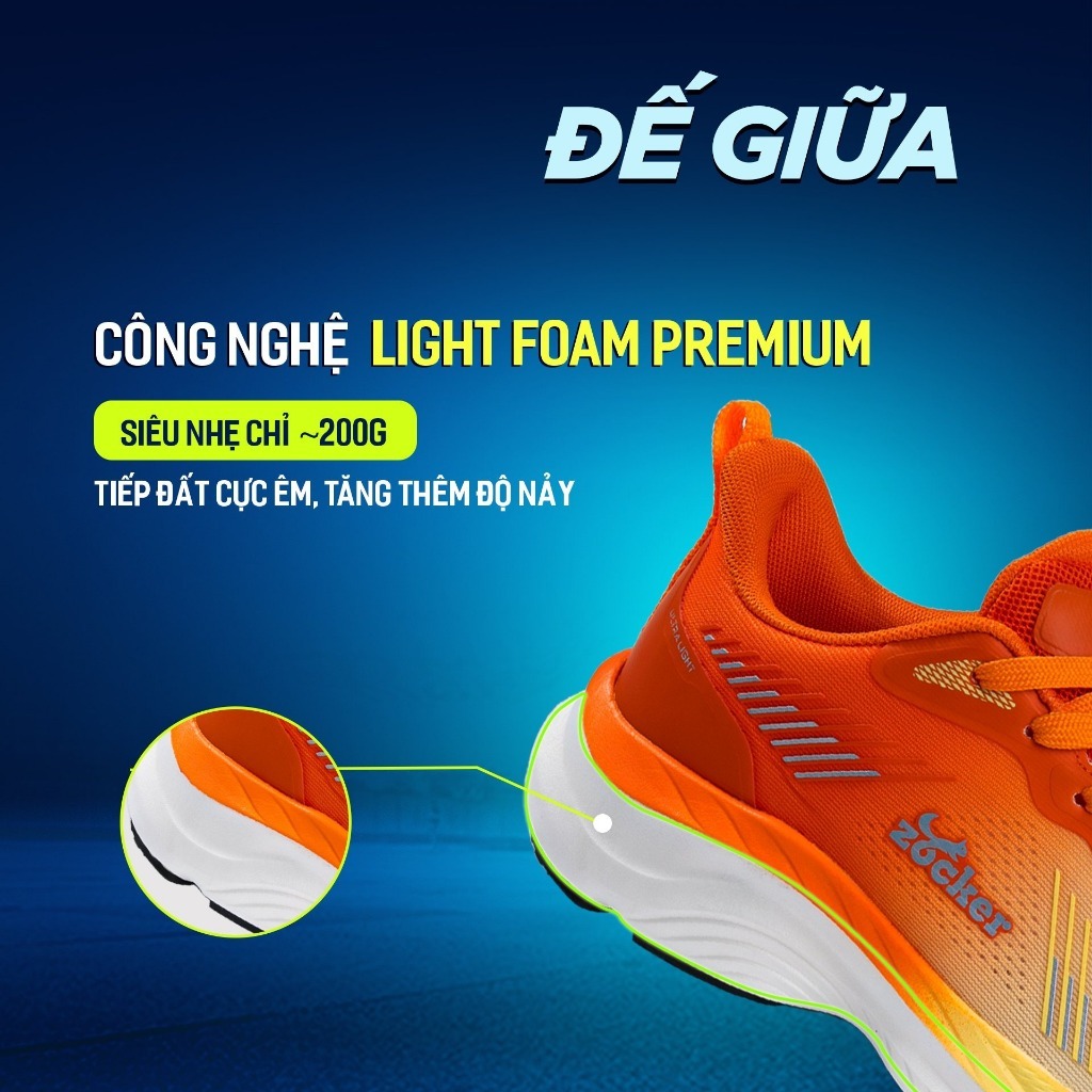 [Tăng Size] Giày chạy bộ nam nữ Zocker Ultra Light - Gen2 trọng lượng siêu nhẹ chính hãng.