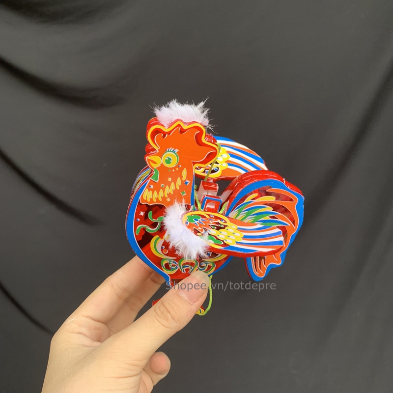 Đèn lồng trung thu giấy kiếng kính truyền thống hình con vật 3D mini ngộ nghĩnh làm từ giấy đỏ lung linh khung nhựa bền