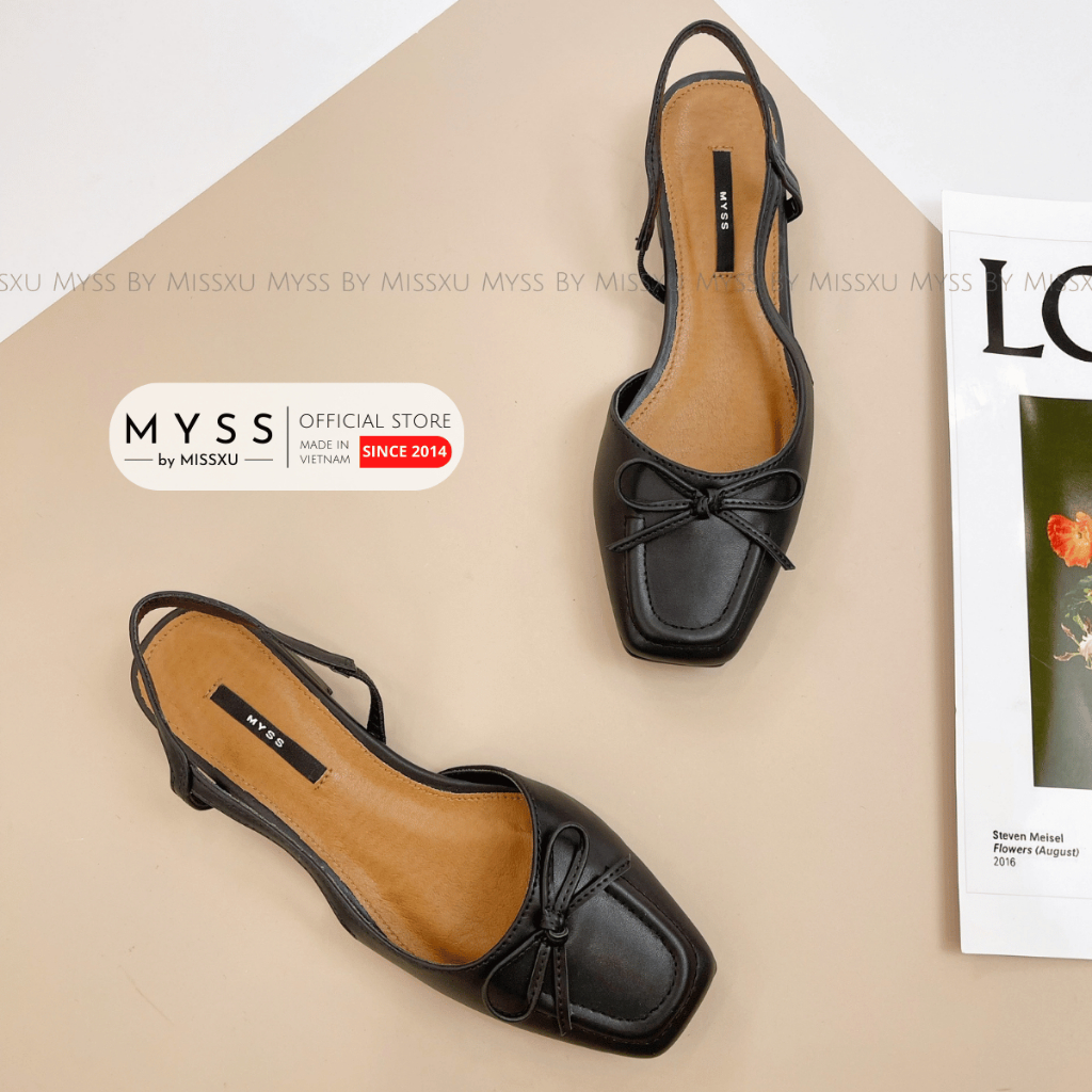 Giày cao gót slingback nữ MYSS mũi vuông phối nơ cao 3cm cao cấp thời trang - CG301