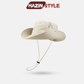 Mũ cao bồi nam nữ trơn basic HAZIN vải kaki dày dặn, mũ tai bèo vành rộng chống nắng có dây quai phong cách Hàn Quốc