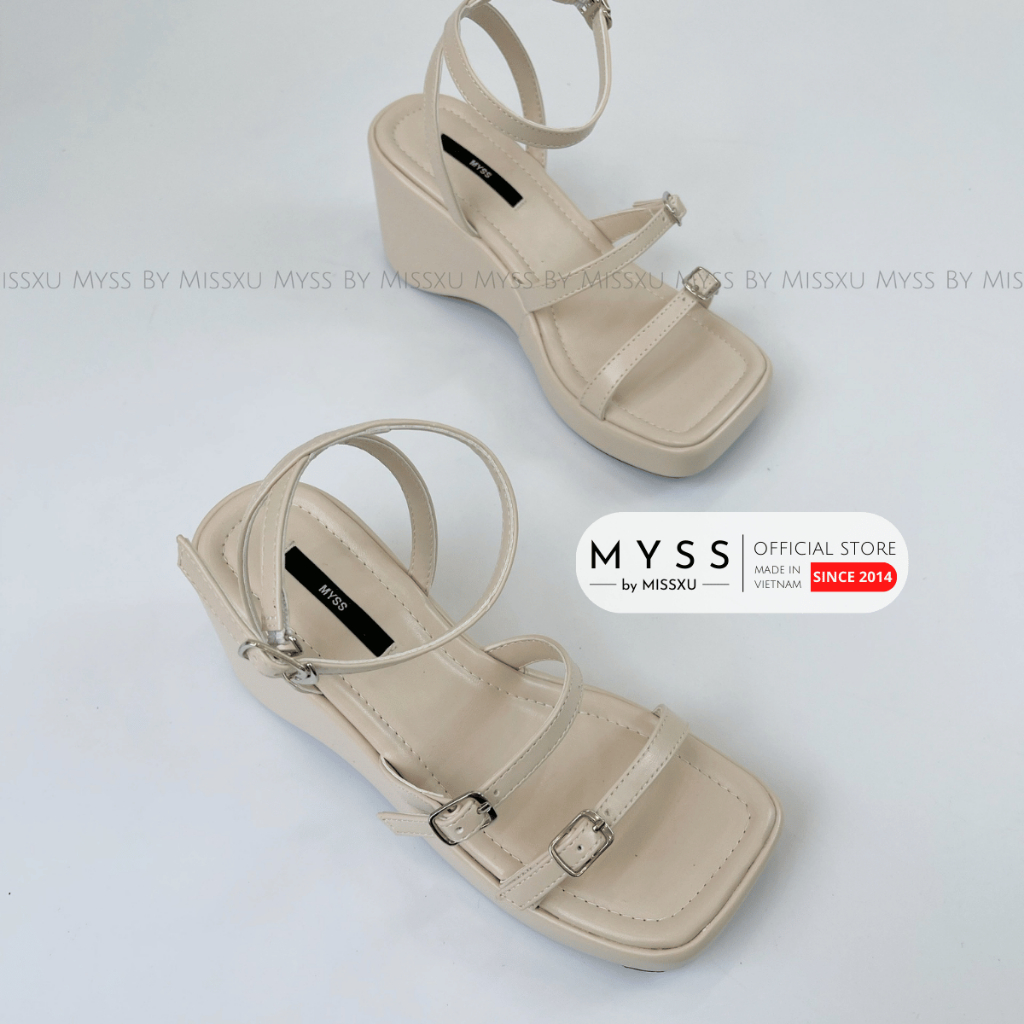 Giày sandal nữ MYSS đế xuồng 2 quai ngang phối khóa 7cm cao cấp thời trang - SD207