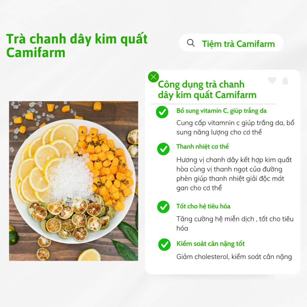 Ảnh Trà detox trái cây chanh dây kim quất trắng da Camifarm, thanh nhiệt cơ thể, bổ sung vitamin C 1