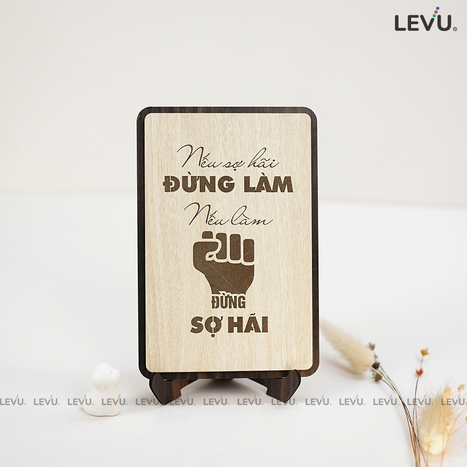 Tranh Slogan nội dung tạo động lực làm việc bằng Gỗ LEVU020