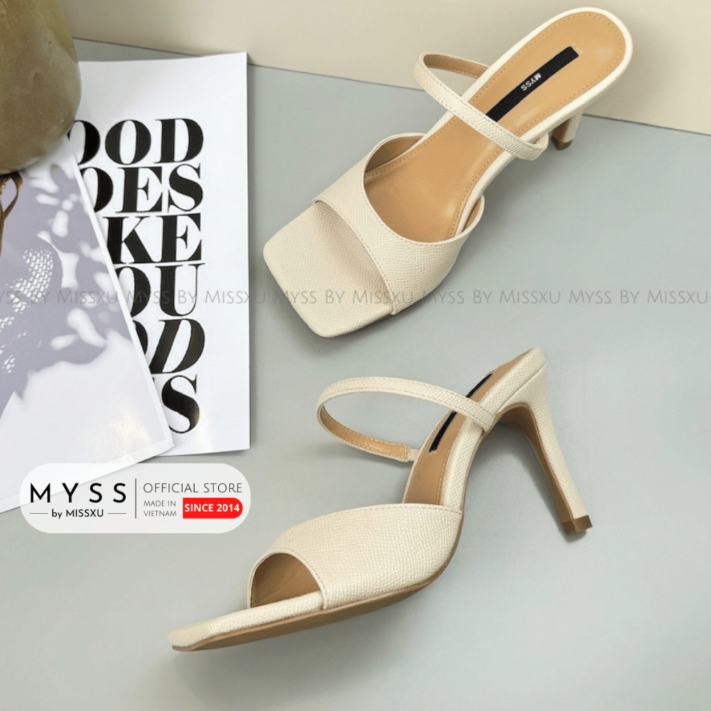 Giày guốc sục nữ MYSS quai ngang khoét phối dây 9cm gót nhọn thời trang - SU195