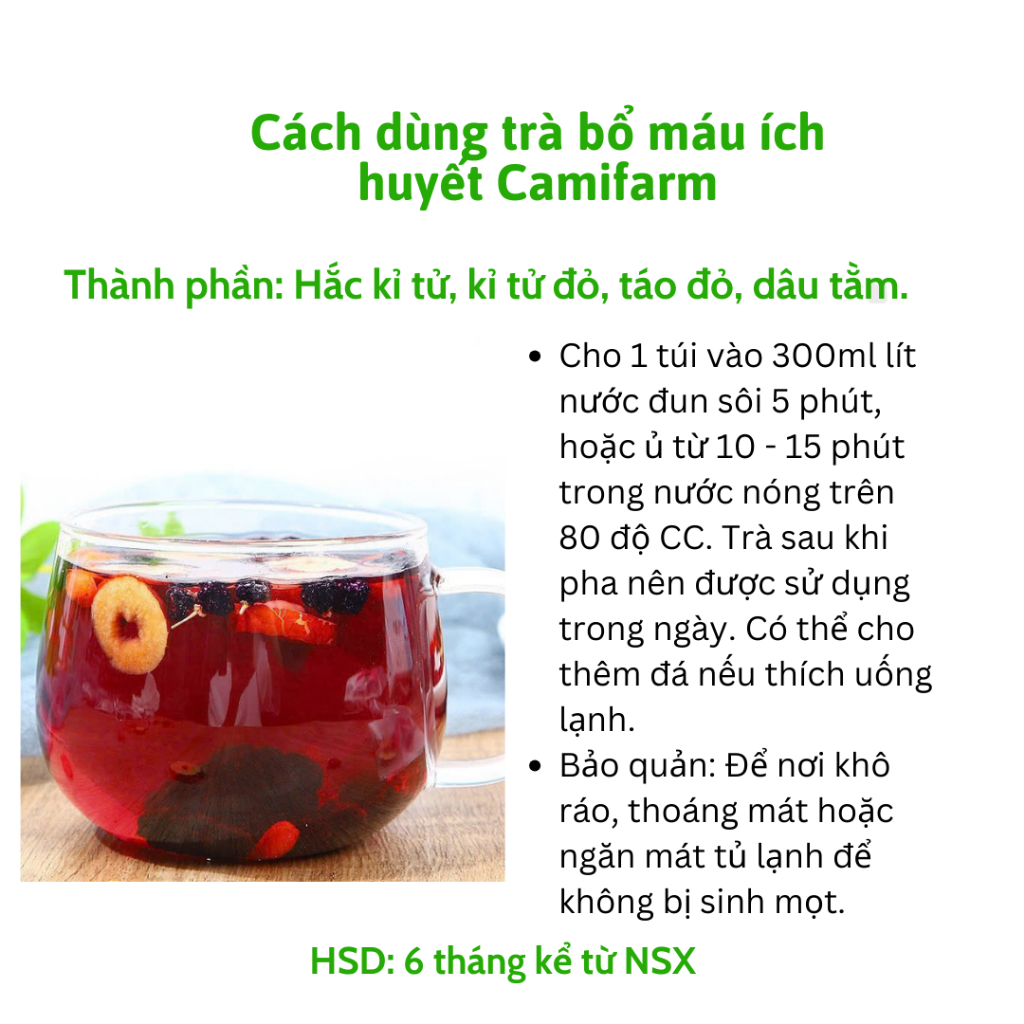 Ảnh Trà bổ máu ích huyết Camifarm - bổ máu - mát gan - thanh nhiệt giải độc 2