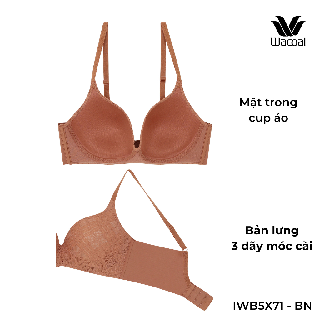 Áo ngực nữ Wacoal không gọng mút mỏng nâng ngực nhẹ, Áo lót ren bản lưng không viền - IWB5X71