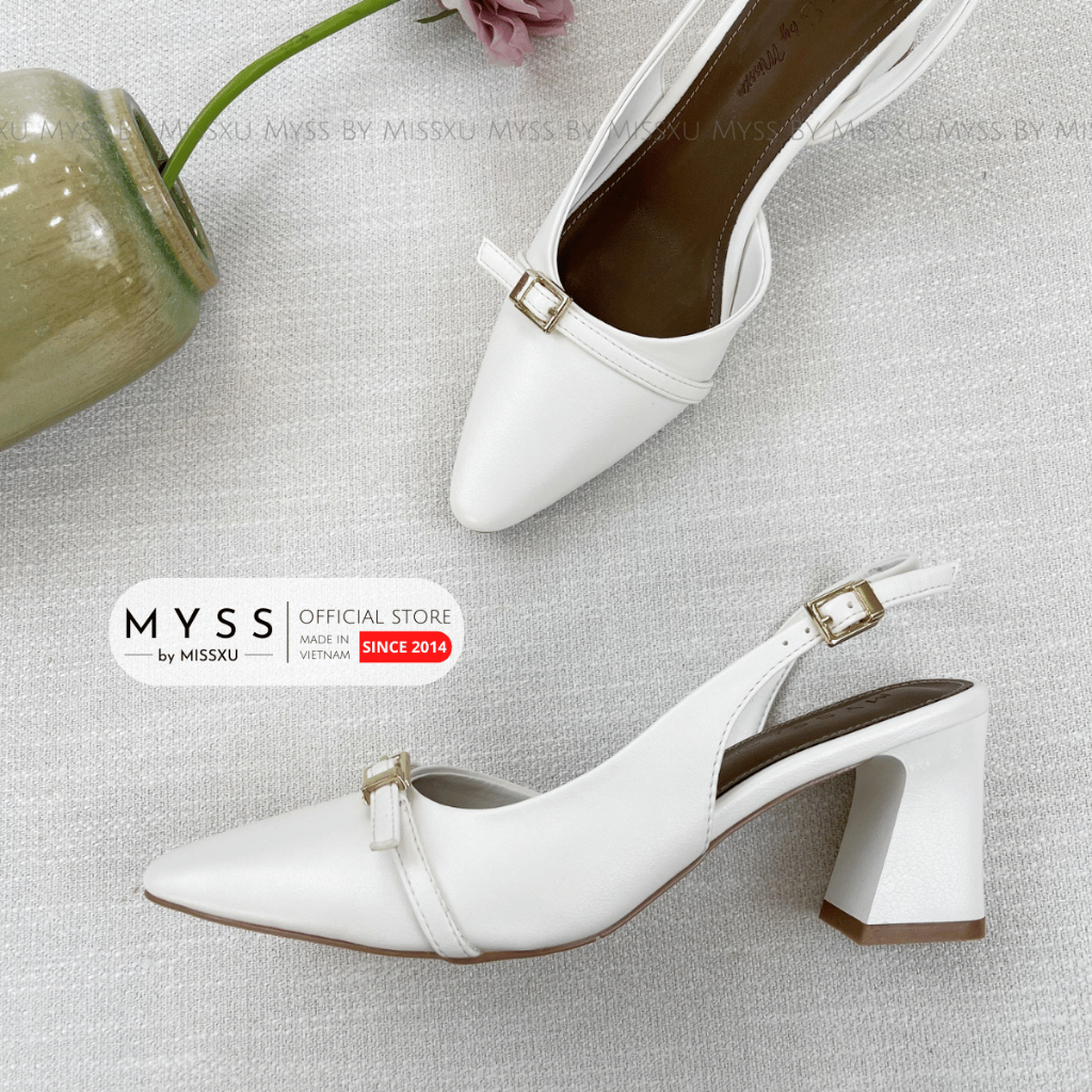 Giày cao gót slingback nữ MYSS mũi tròn phối quai khóa ngang 7cm thời trang - CG307