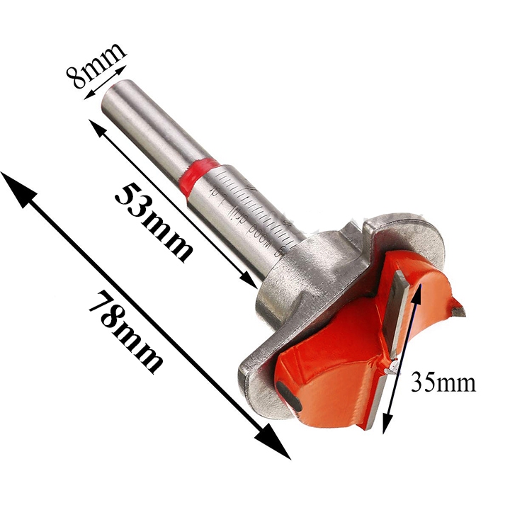 Mũi khoan bản lề bật - mũi khoét gỗ 35mm lưỡi hợp kim có vòng chặn điều chỉnh độ sâu cần khoan