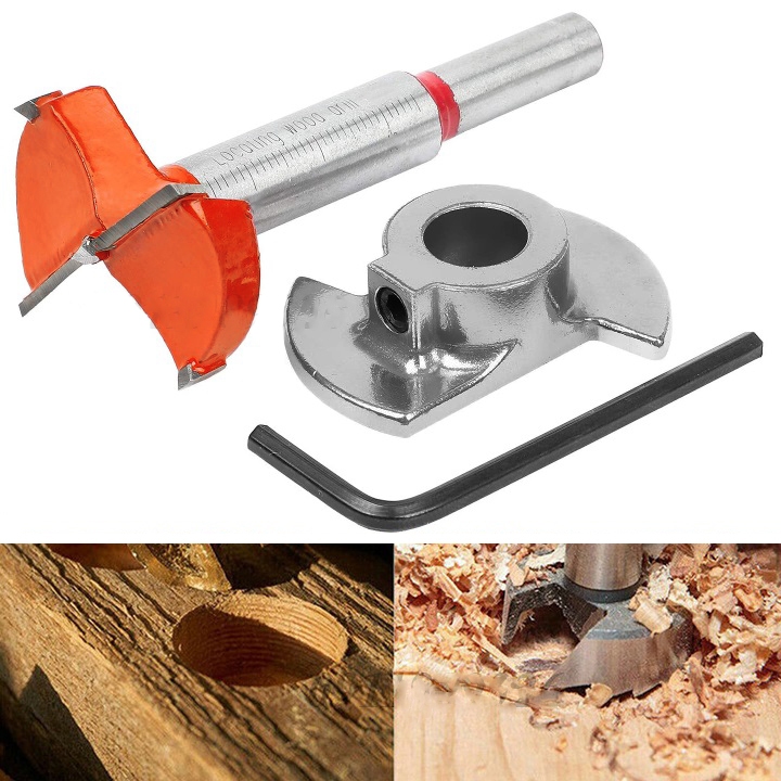 Mũi khoan bản lề bật - mũi khoét gỗ 35mm lưỡi hợp kim có vòng chặn điều chỉnh độ sâu cần khoan