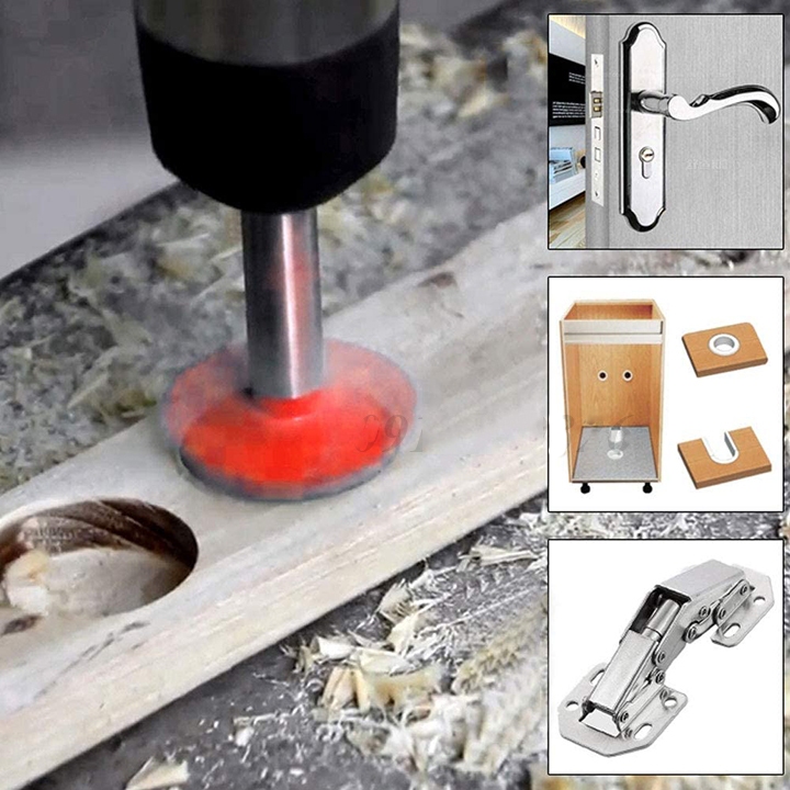 Mũi khoan bản lề bật - mũi khoét gỗ 35mm lưỡi hợp kim có vòng chặn điều chỉnh độ sâu cần khoan
