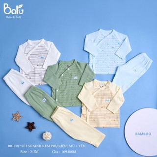 Set Sơ Sinh Cho Bé 0-3M Quần Áo - Mũ - Yếm Vàng, Trắng, Xanh