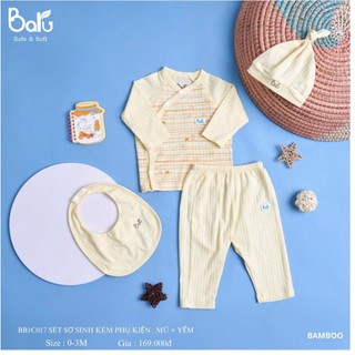 Set Sơ Sinh Cho Bé 0-3M Quần Áo - Mũ - Yếm Vàng, Trắng, Xanh