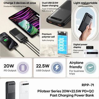 [Có 3C] Pin Dự Phòng Remax RPP-71 10000mah - QC 22.5W và PD 20W - Phụ Kiện Nhất Tín