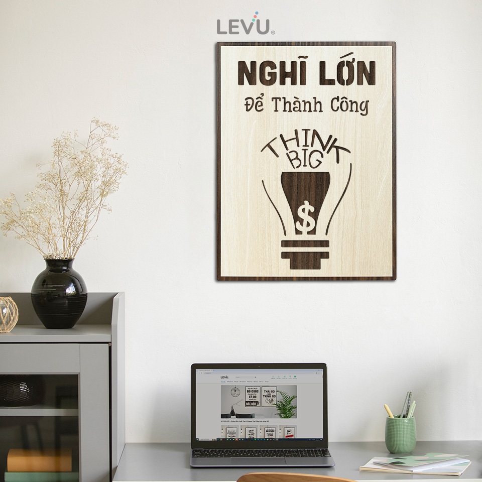Tranh Decor Gỗ tạo động lực "Nghĩ lớn để thành công" mẫu bán chạy LEVU030