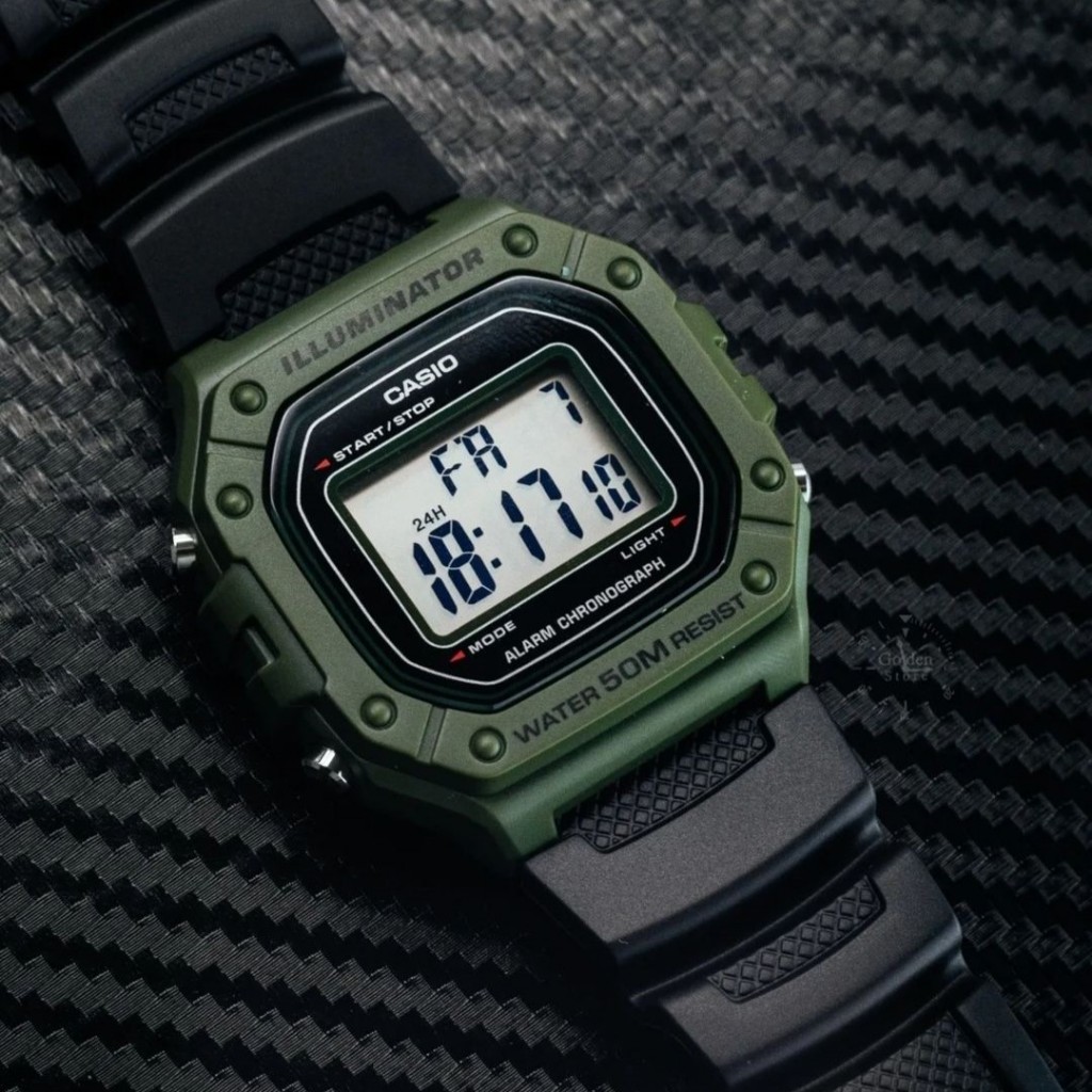 Ảnh Đồng Hồ Casio Nam Điện Tử W-218H-3AVDF Mặt Vuông Dây Cao Su Chính Hãng 3