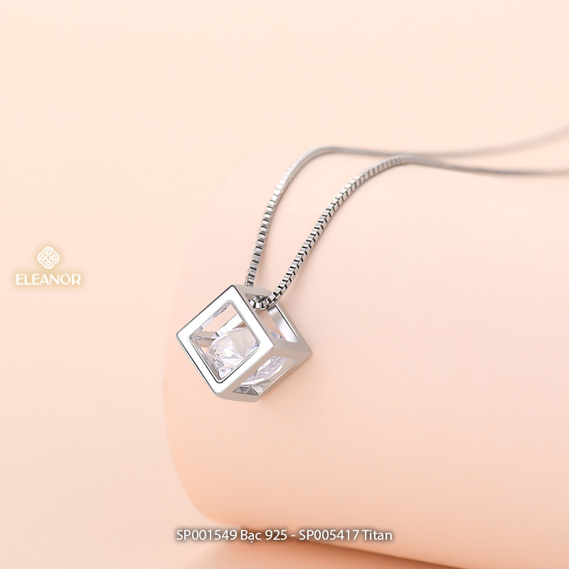 Ảnh Dây chuyền bạc nữ Eleanor Accessories mặt hình hộp đính đá bạc 925 phụ kiện trang sức vòng cổ 1549 2
