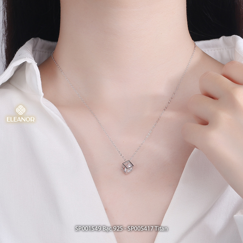 Ảnh Dây chuyền bạc nữ Eleanor Accessories mặt hình hộp đính đá bạc 925 phụ kiện trang sức vòng cổ 1549 3