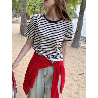 Áo Thun Nữ ngắn tay kẻ sọc ngang JULY fashion2023, Áo phông Nữ sọc ngang Chất Cotton dày dặn, mẫu mới 2024