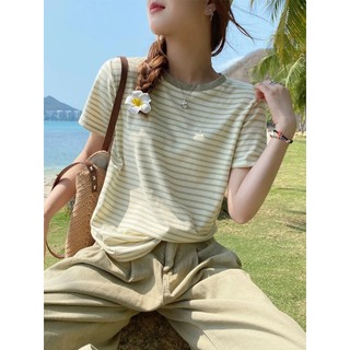 Áo Thun Nữ ngắn tay kẻ sọc ngang JULY fashion2023, Áo phông Nữ sọc ngang Chất Cotton dày dặn, mẫu mới 2024