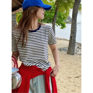 Áo Thun Nữ ngắn tay kẻ sọc ngang JULY fashion2023, Áo phông Nữ sọc ngang Chất Cotton dày dặn, mẫu mới 2024