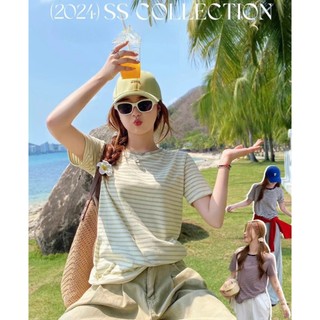 Áo Thun Nữ ngắn tay kẻ sọc ngang JULY fashion2023, Áo phông Nữ sọc ngang Chất Cotton dày dặn, mẫu mới 2024