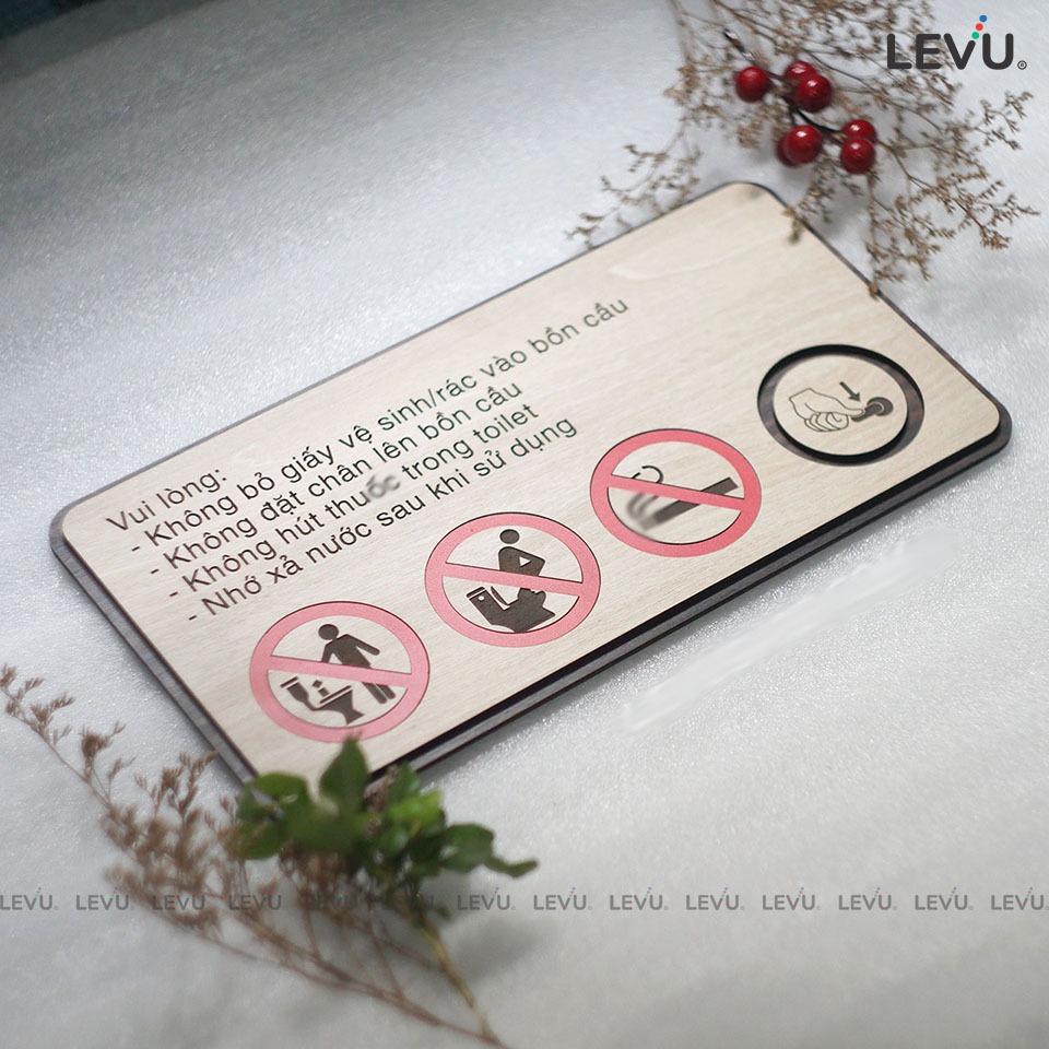 Bảng gỗ nội quy nhà vệ sinh, biển hiệu chú ý giữ gìn sạch sẽ trong phòng vệ sinh chung LEVU-BG08