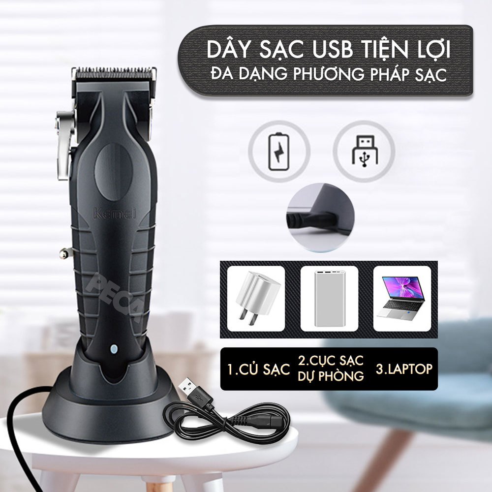 Ảnh Tông đơ cắt tóc chuyên nghiệp Kemei KM-2296 lưỡi cắt mạ carbon công suất mạnh mẽ 5W pin khỏe lithium - Chính hãng 4