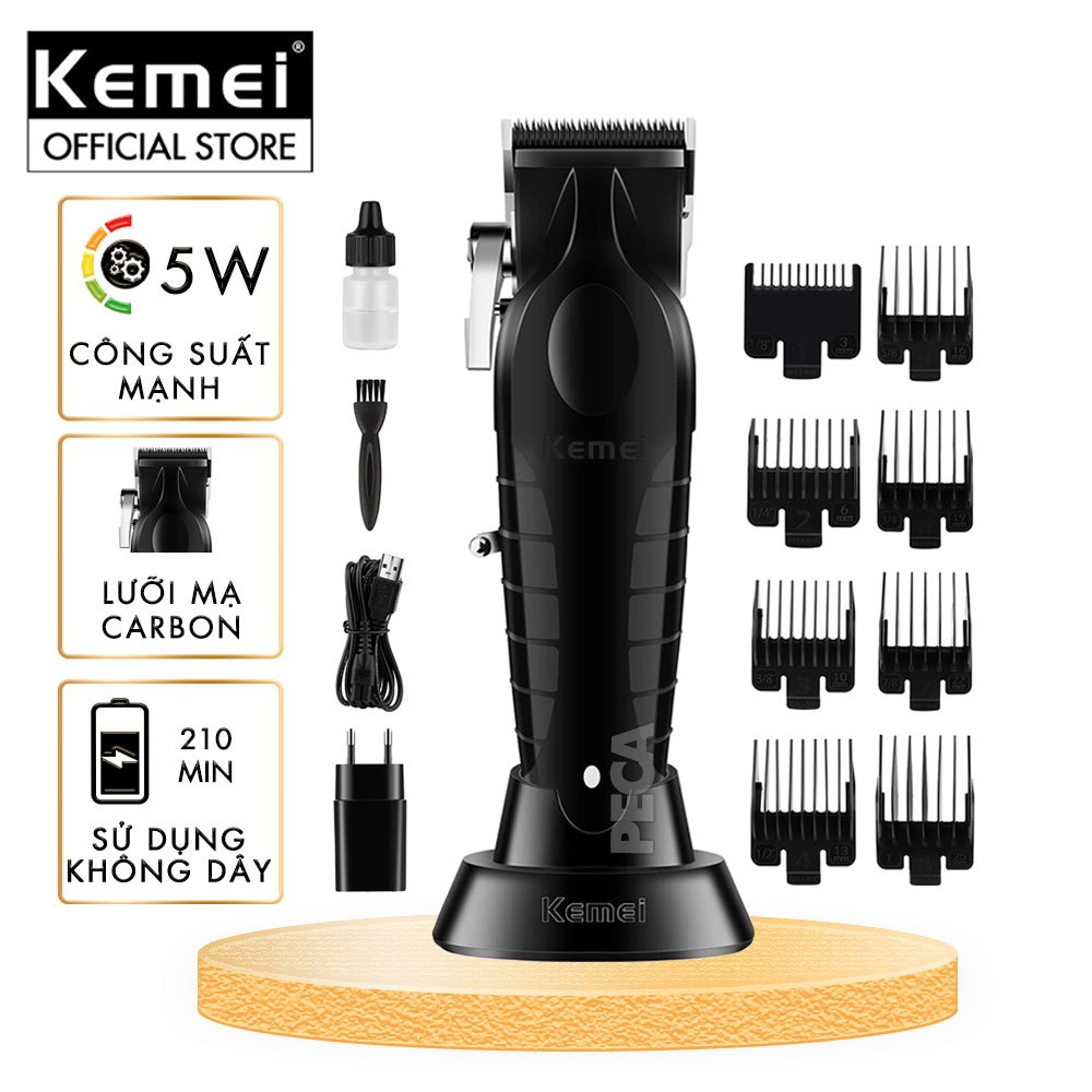 Ảnh Tông đơ cắt tóc chuyên nghiệp Kemei KM-2296 lưỡi cắt mạ carbon công suất mạnh mẽ 5W pin khỏe lithium - Chính hãng 1