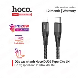 Cáp sạc nhanh Typec to IP PD20W 3.0A Hoco DU02 MAX dùng cho ip6/7/8/X/11/12/13/14 dây bọc dù chống đứt gãy, dài 1m